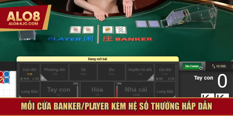 Mỗi cửa Banker/Player kèm hệ số thưởng hấp dẫn